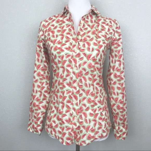 J. Crew Perfect Fit button up watermelon print XXS - Picture 4 of 8